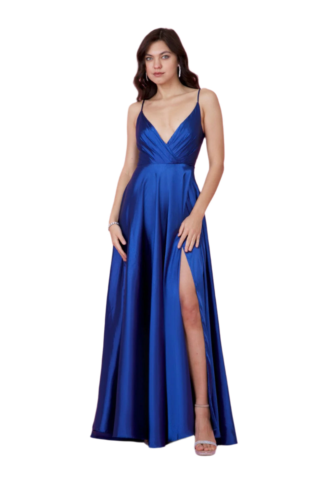Dylan and Davids Full-Length Flowy Satin Formal Gown Prom Party Dress-2